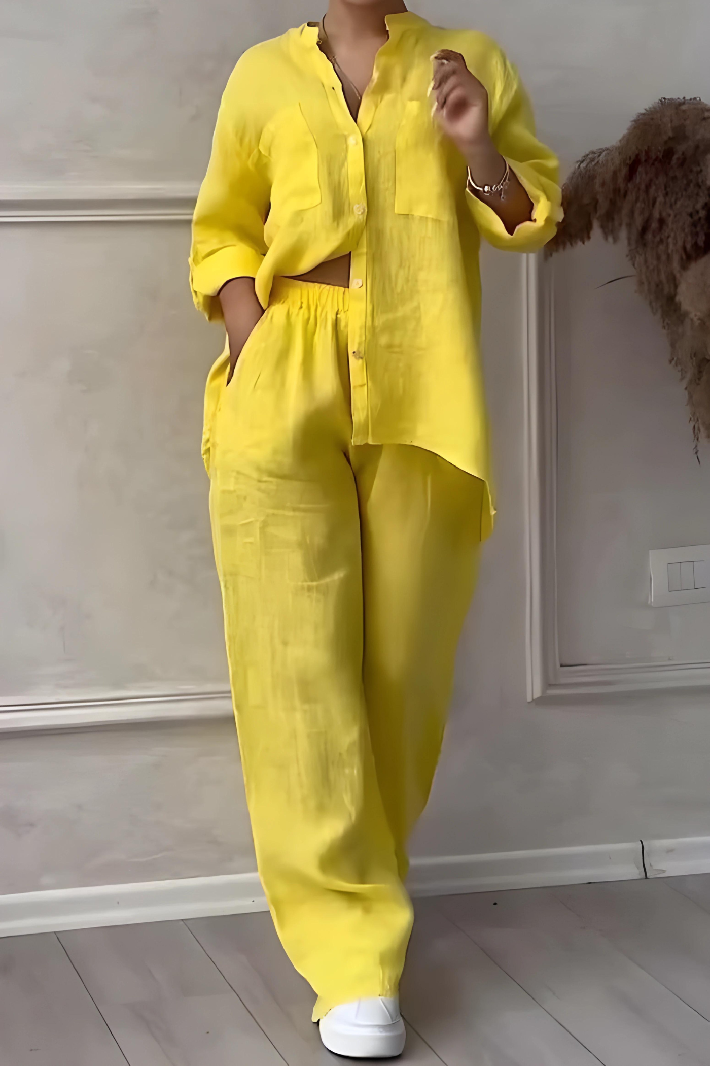 Women's Long Sleeve Blouse Set – Relaxed Top & Wide Leg Trousers