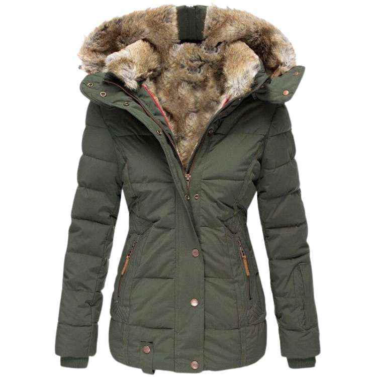 Women's Faux Fur Lined Coat – Stand Collar Button Front Winter Jacket