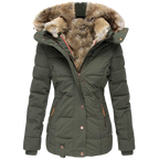 Women's Faux Fur Lined Coat – Stand Collar Button Front Winter Jacket