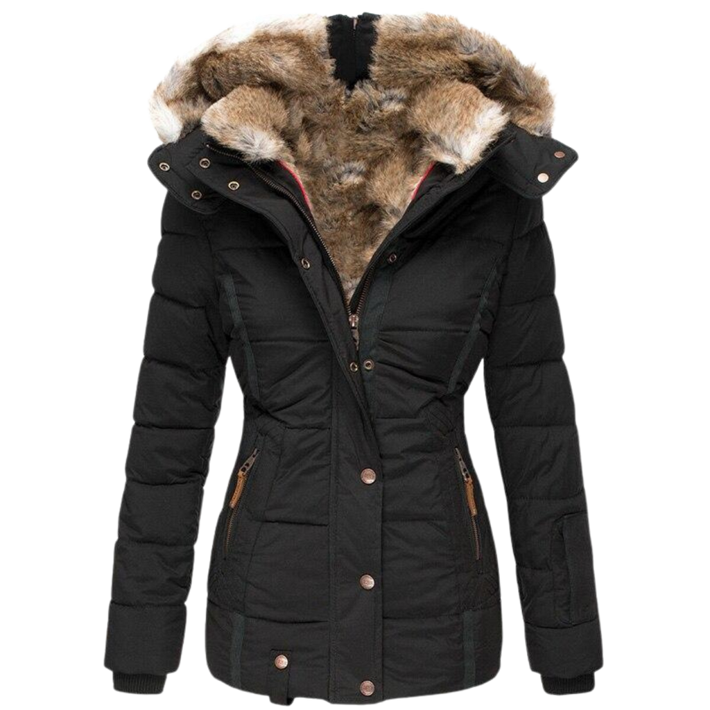 Women's Faux Fur Lined Coat – Stand Collar Button Front Winter Jacket