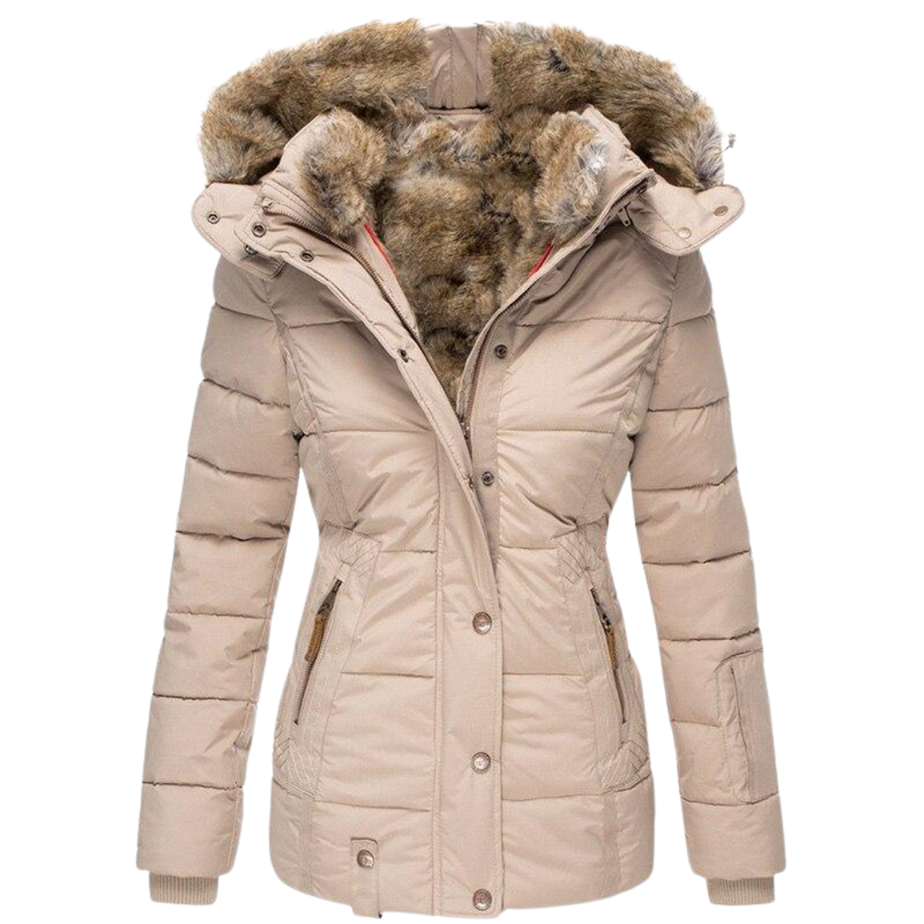 Women's Faux Fur Lined Coat – Stand Collar Button Front Winter Jacket