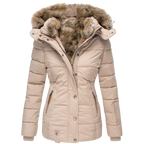 Women's Faux Fur Lined Coat – Stand Collar Button Front Winter Jacket