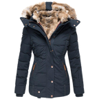 Women's Faux Fur Lined Coat – Stand Collar Button Front Winter Jacket