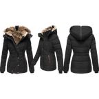 Women's Faux Fur Lined Coat – Stand Collar Button Front Winter Jacket