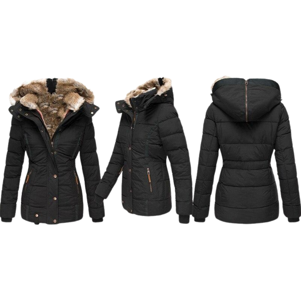 Women's Faux Fur Lined Coat – Stand Collar Button Front Winter Jacket