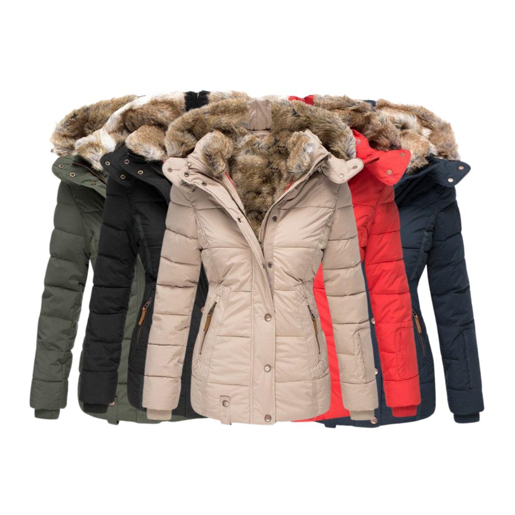 Women's Faux Fur Lined Coat – Stand Collar Button Front Winter Jacket