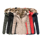 Women's Faux Fur Lined Coat – Stand Collar Button Front Winter Jacket