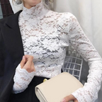 Women's High Neck Lace Blouse – Long Sleeve Fitted Evening Blouse