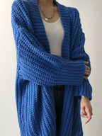 Women's Long Open Front Cardigan – Oversized Textured Knit Layering Cardigan