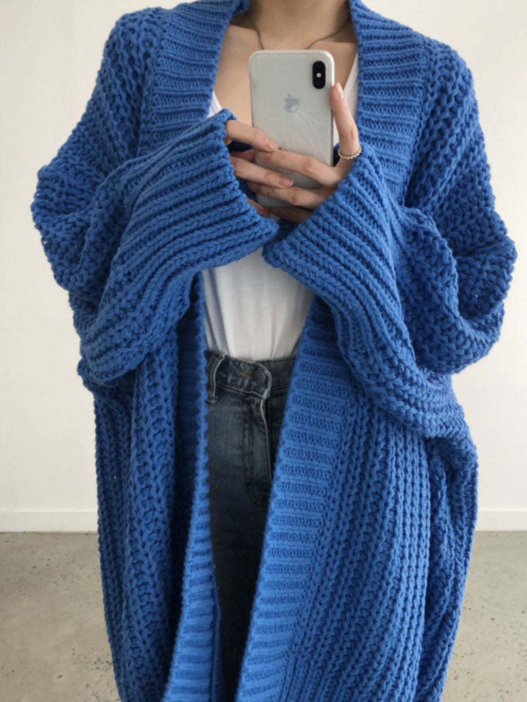 Women's Long Open Front Cardigan – Oversized Textured Knit Layering Cardigan
