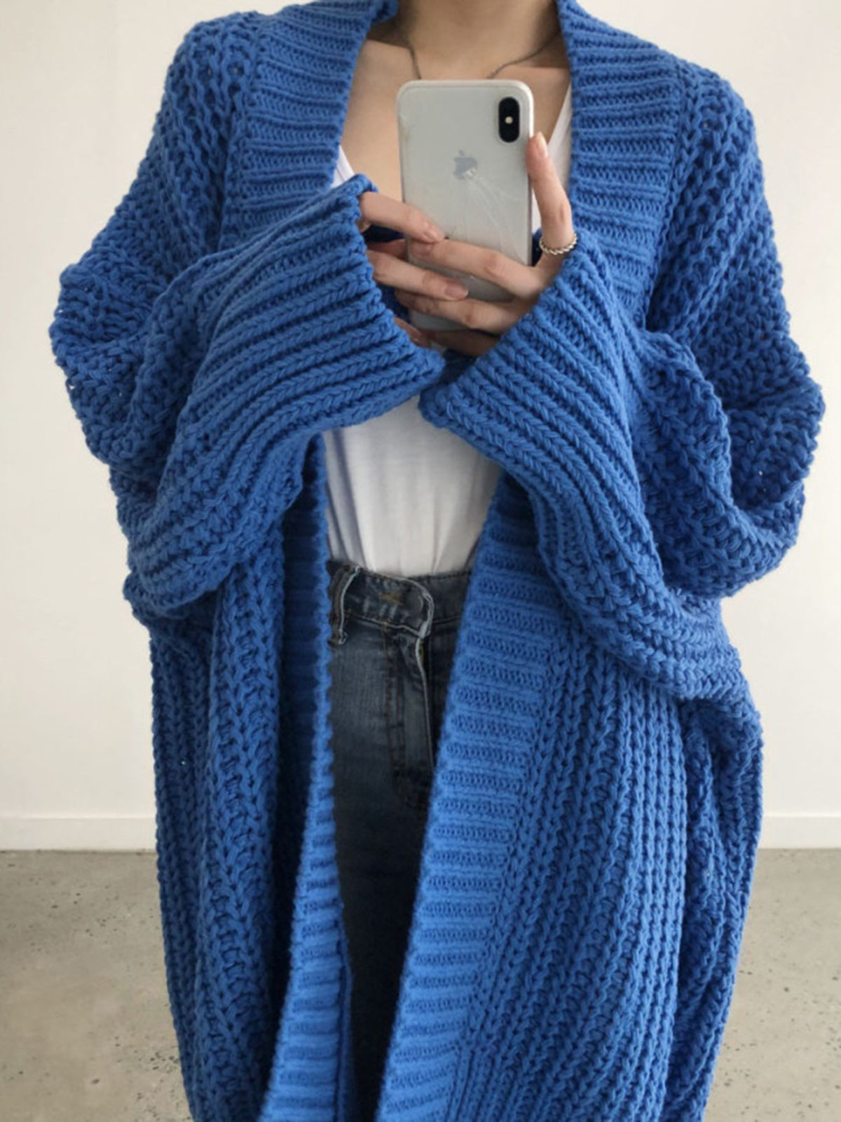 Women's Long Open Front Cardigan – Oversized Textured Knit Layering Cardigan
