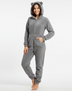 Women's Hooded Jumpsuit – Fleece Comfort Jumpsuit – Ellie