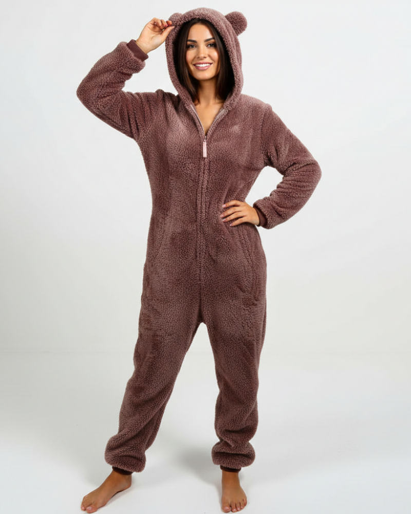 Women's Hooded Jumpsuit – Fleece Comfort Jumpsuit – Ellie