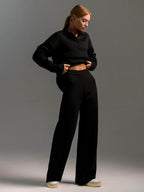 Women's Oversized Polo Sweater Set – Collared Sweater Wide Leg Pants Set