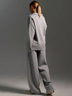 Women's Oversized Polo Sweater Set – Collared Sweater Wide Leg Pants Set