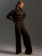 Women's Oversized Polo Sweater Set – Collared Sweater Wide Leg Pants Set