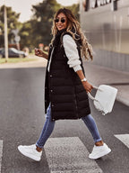Women's Hooded Long Puffer Vest – Knee Length Quilted Zip-Up Vest