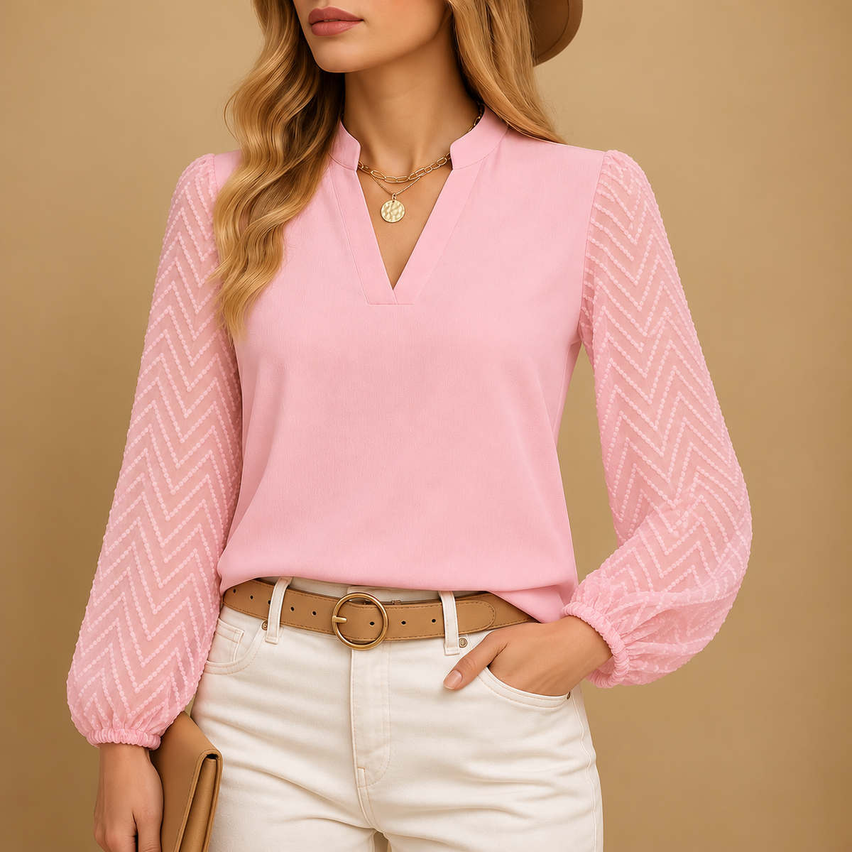 Women's V-Neck Long Sleeve Blouse – Tailored Casual Office Blouse