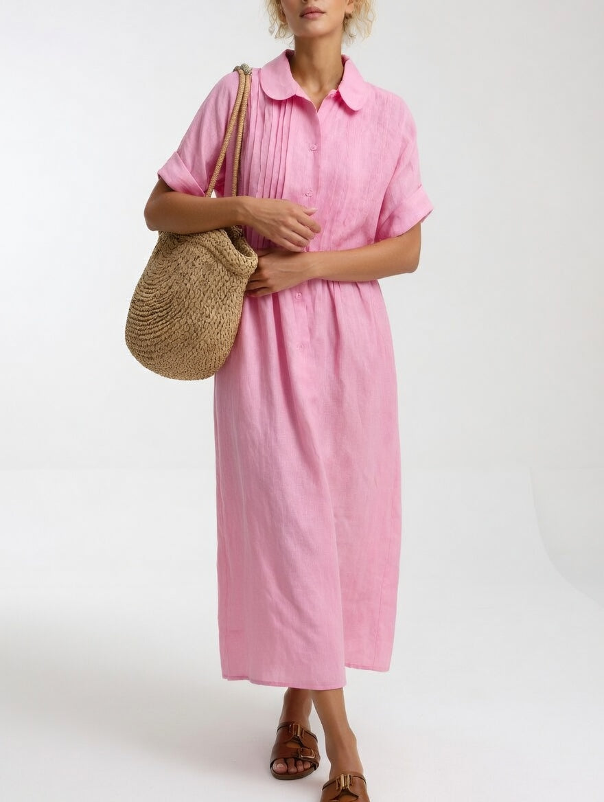 Women's Button Front Shirt Dress – Flowy Relaxed Day Dress