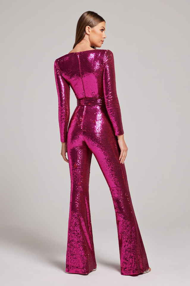 Women's Fitted Sequin Jumpsuit – Sparkle Evening Cocktail Jumpsuit