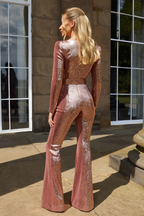Women's Fitted Sequin Jumpsuit – Sparkle Evening Cocktail Jumpsuit