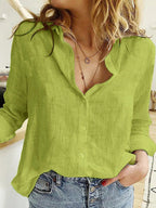 Women's Relaxed V-Neck Blouse – Loose Fit Long Sleeve Blouse