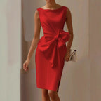 Women's Sleeveless Bow Wedding Guest Dress – Draped Formal Cocktail Dress
