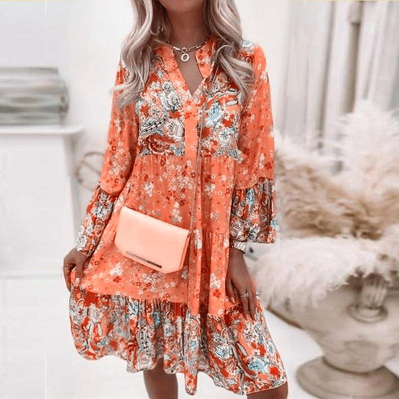 Women's V-Neck Dress – Multicolor Summer Dress – Kaelis