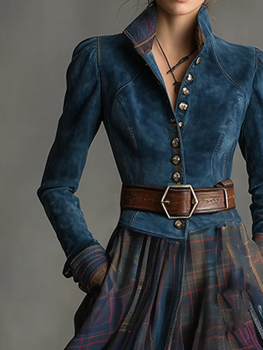 Women's Plaid Maxi Dress – Faux Suede Dress