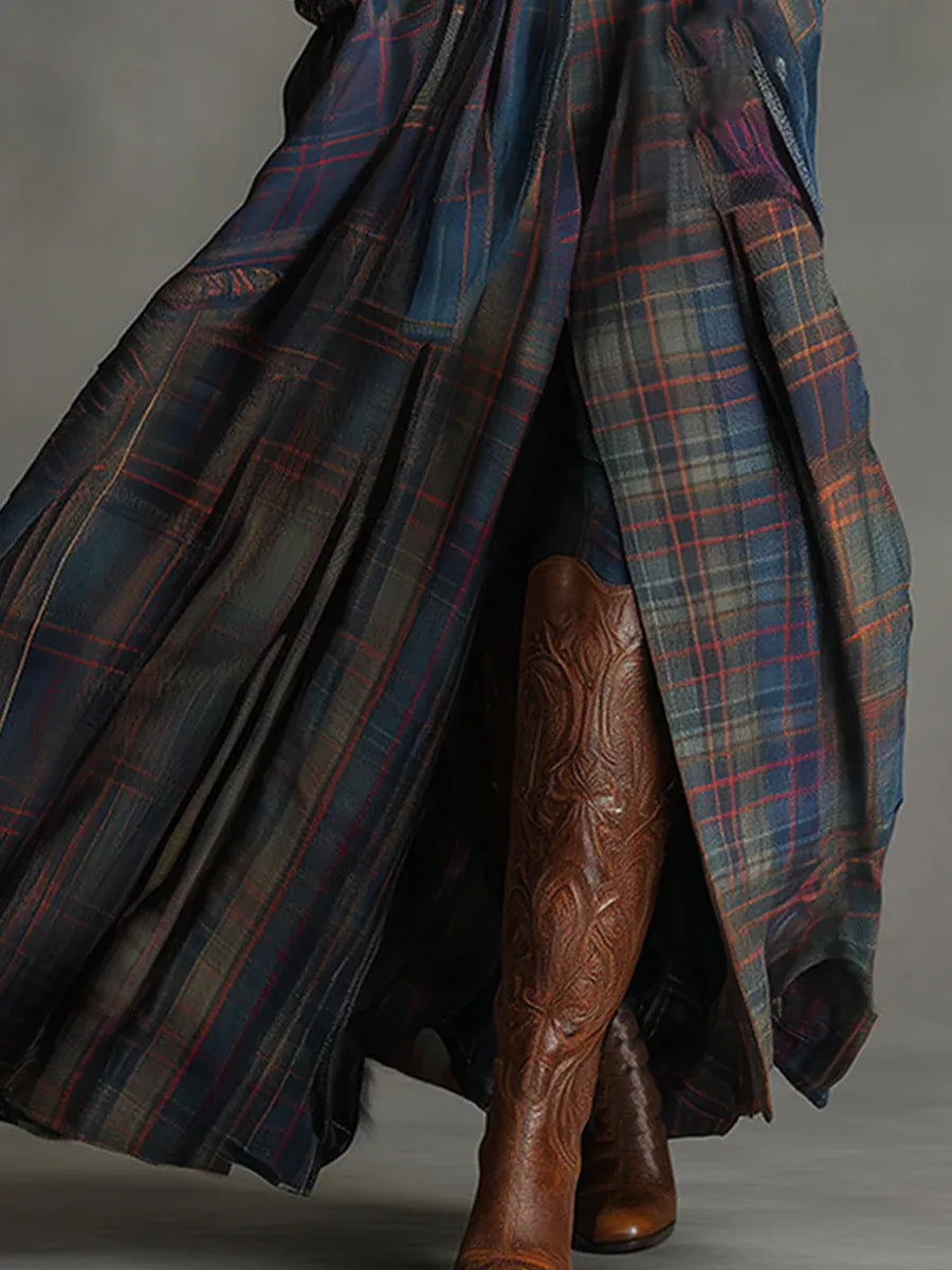 Women's Plaid Maxi Dress – Faux Suede Dress
