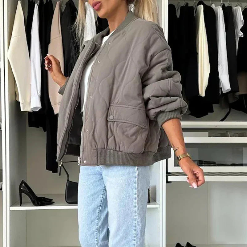 Women's Oversized Bomber Jacket – Padded Zip-Up Jacket