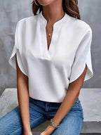 Women's V Neck Blouse with Split Sleeves and Flowing Fit