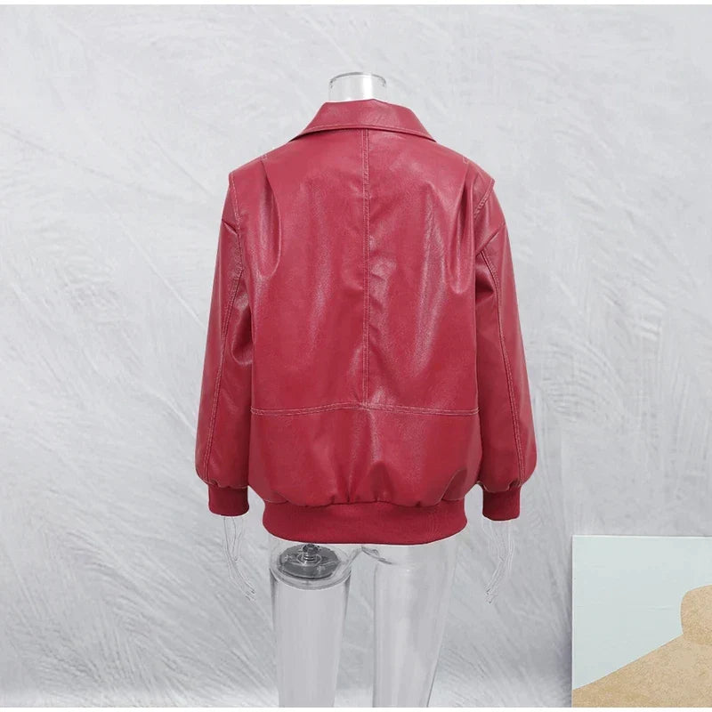 Women's Patchwork Faux Leather Jacket – Cropped Zip-Up Jacket