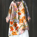 Women's Floral Blouse with V Neckline and Relaxed Fit