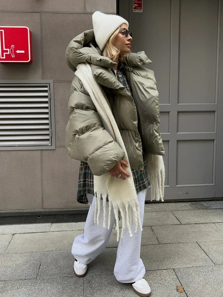 Women's Glossy Puffer Jacket – Oversized Quilted Winter Jacket