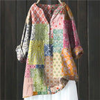 Women's Floral Blouse with V Neckline and Relaxed Fit