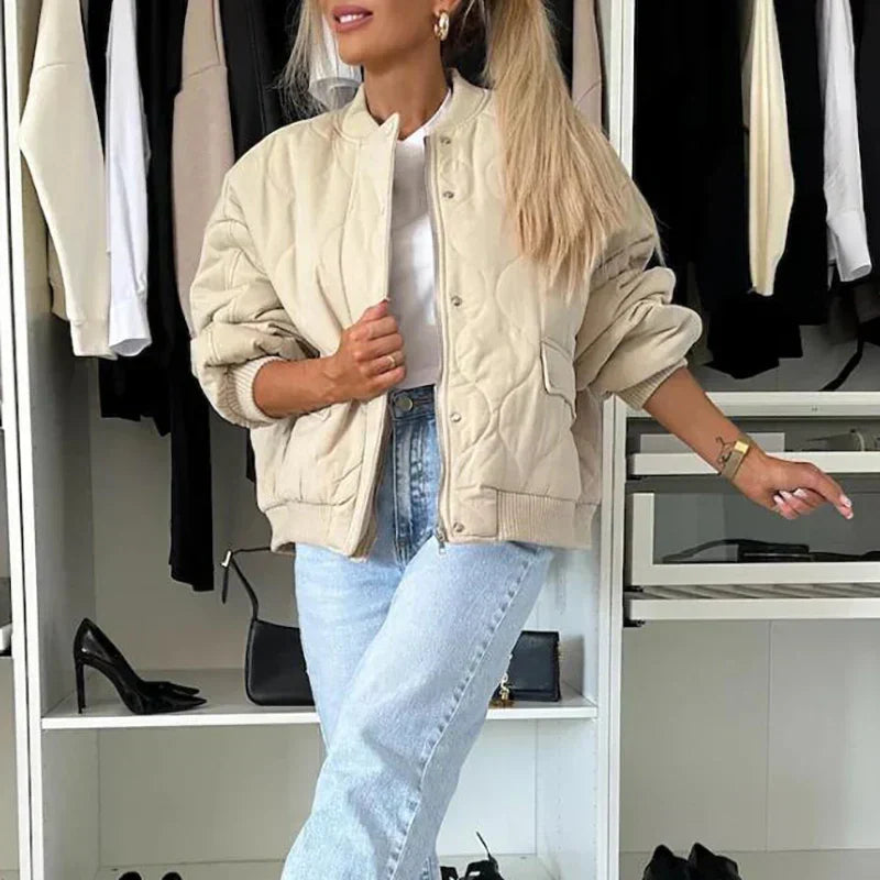 Women's Oversized Bomber Jacket – Padded Zip-Up Jacket