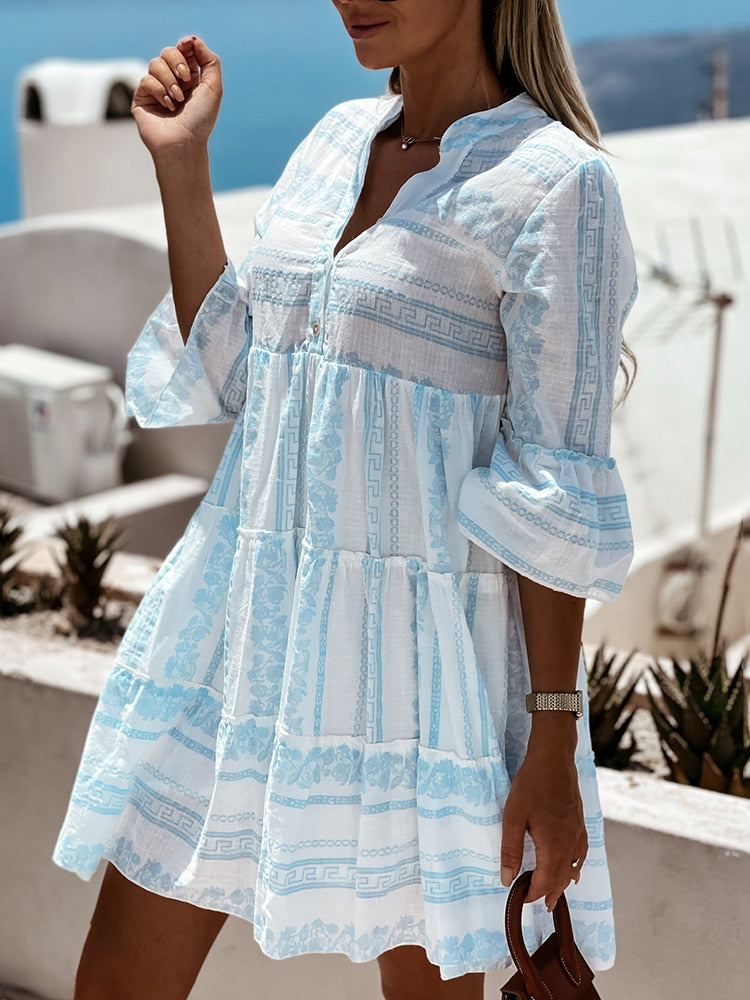 Women's Boho Ruffle Dress – Colourful Printed Summer Dress