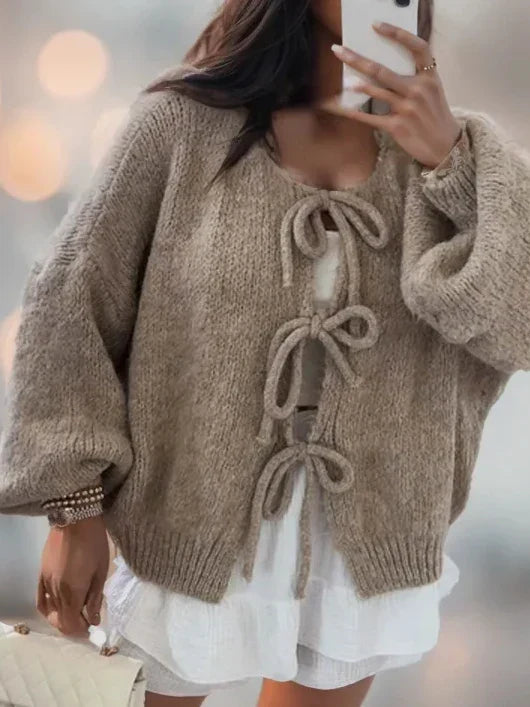 Women's Boho Tie Cardigan – Bow Front Wide Sleeve Cardigan