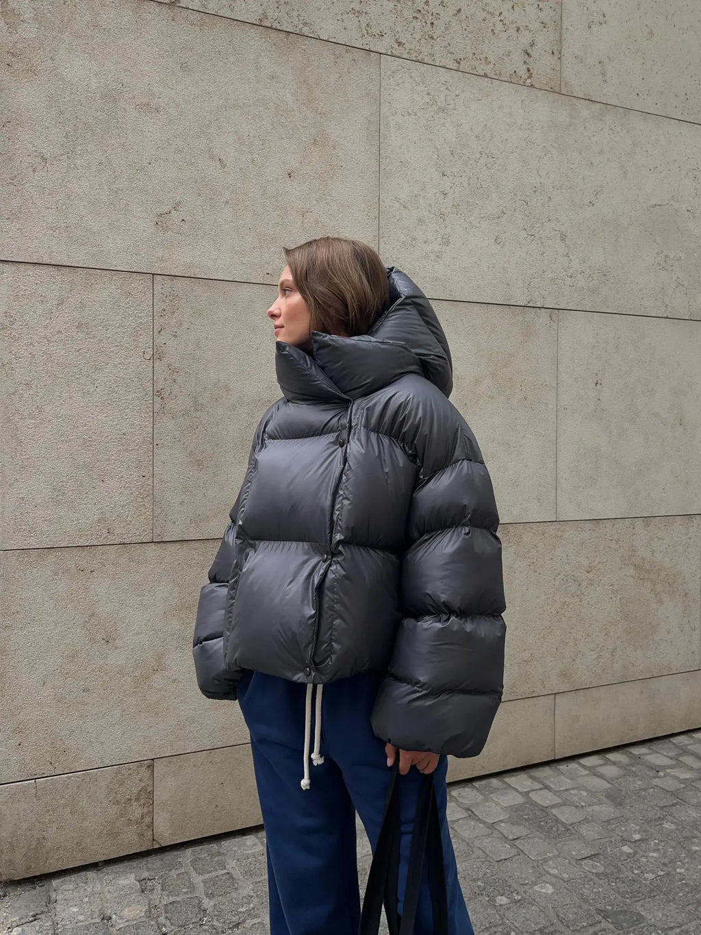 Women's Glossy Puffer Jacket – Oversized Quilted Winter Jacket
