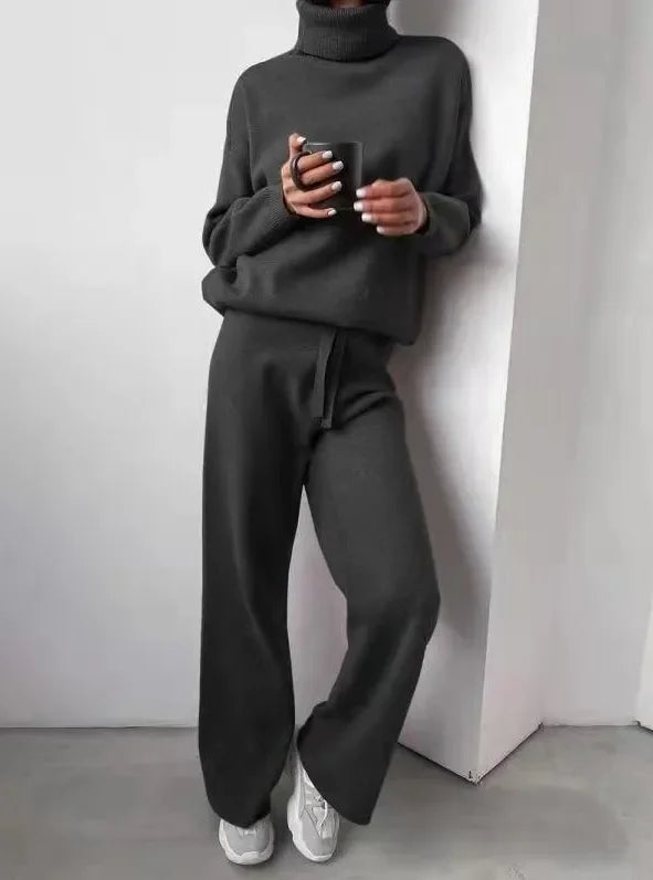 Women's Turtleneck Knit Set – Long Sleeve Top & Coordinated Bottom Set