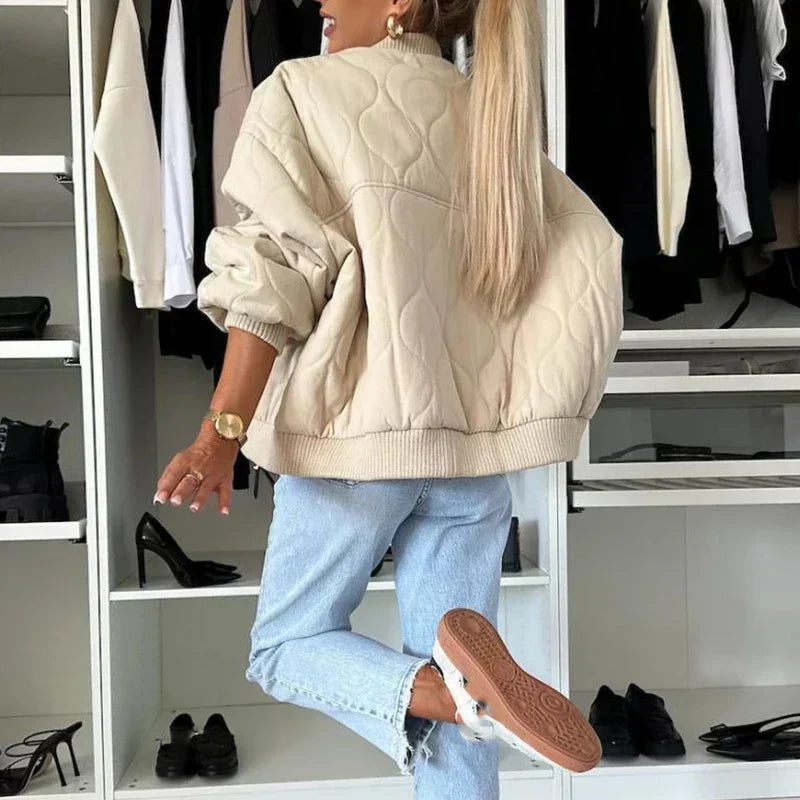 Women's Oversized Bomber Jacket – Padded Zip-Up Jacket