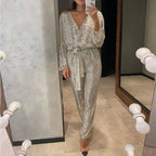 Women's Sparkly Glitter Jumpsuit – Formal Evening Party Jumpsuit