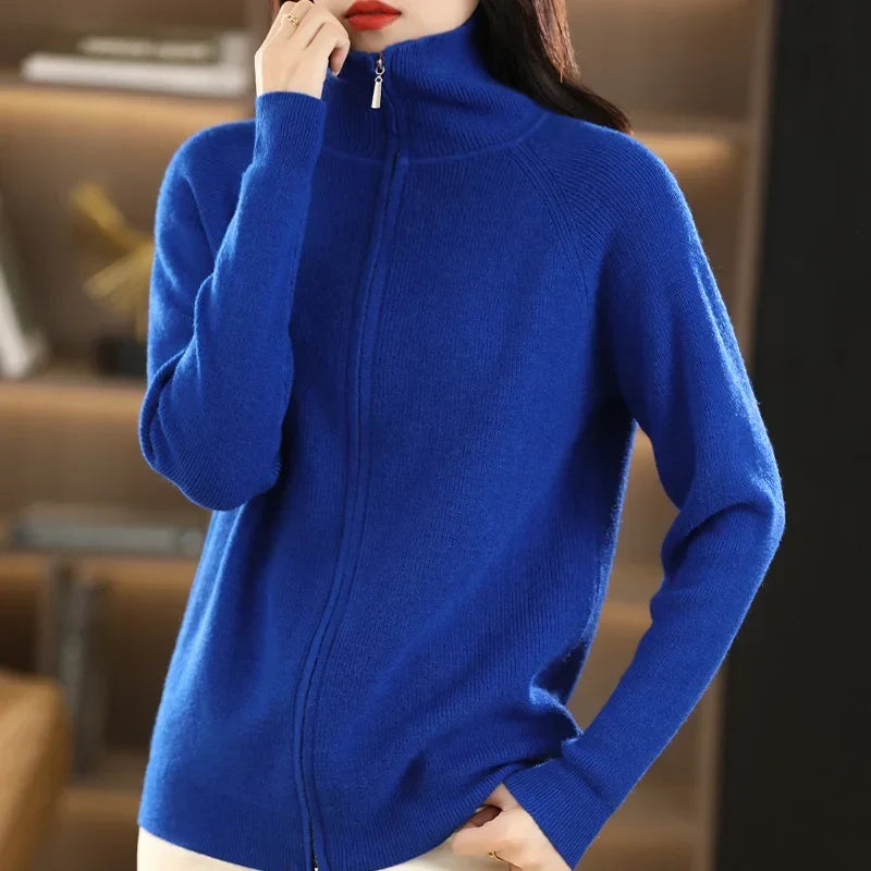 Women's Double Zip Cardigan – Zip-Up Long Sleeve Knit Cardigan