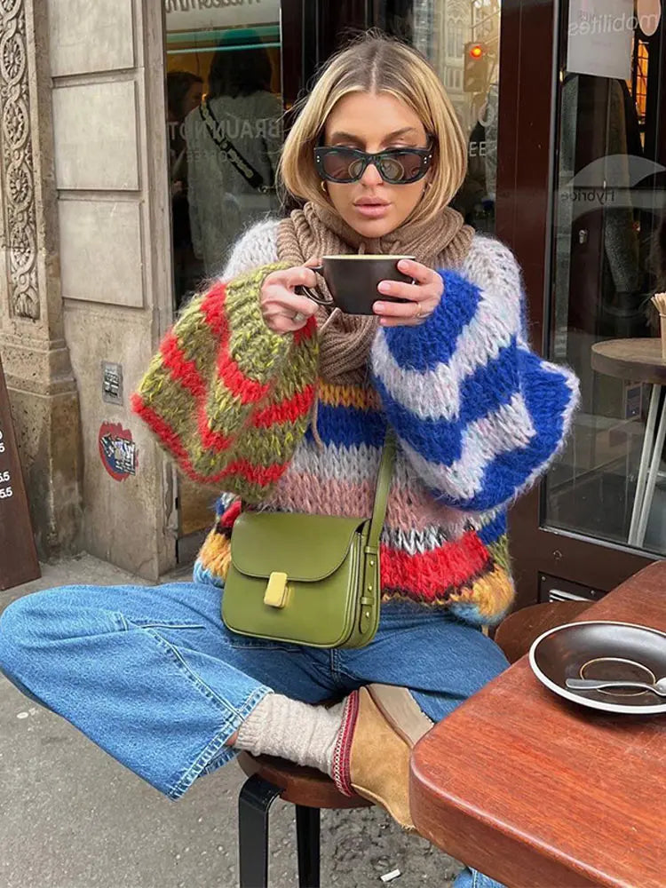 Women's Knit Sweater – Multicolor Pattern Sweater – Zoe
