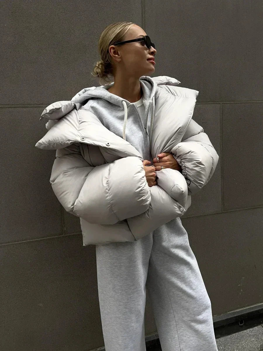 Women's Glossy Puffer Jacket – Oversized Quilted Winter Jacket