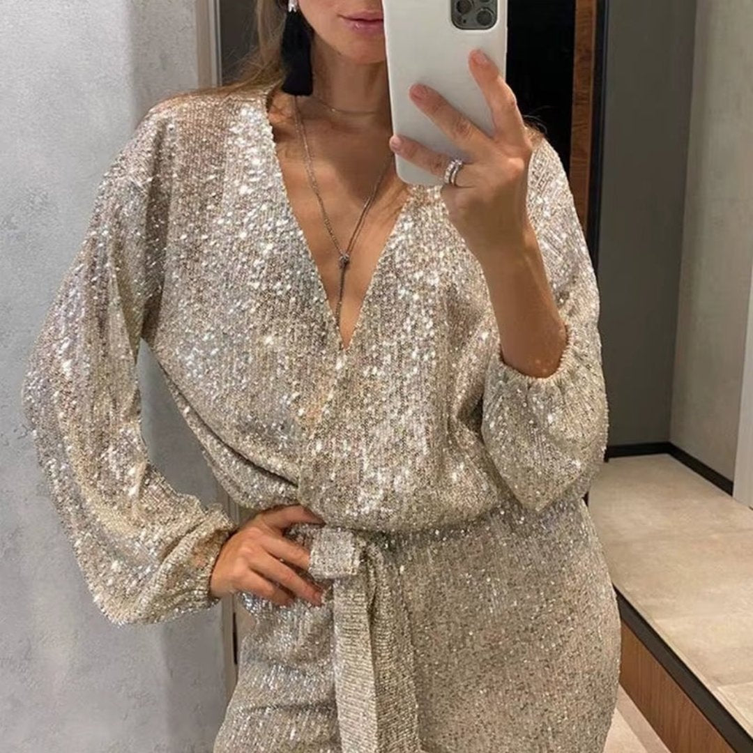 Women's Sparkly Glitter Jumpsuit – Formal Evening Party Jumpsuit
