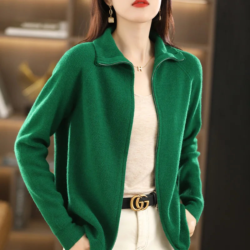 Women's Double Zip Cardigan – Zip-Up Long Sleeve Knit Cardigan