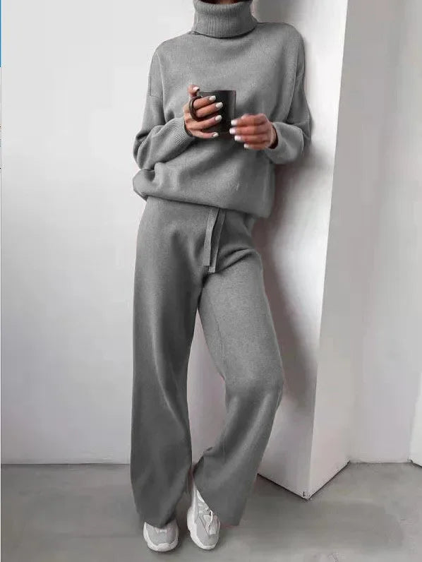 Women's Turtleneck Knit Set – Long Sleeve Top & Coordinated Bottom Set