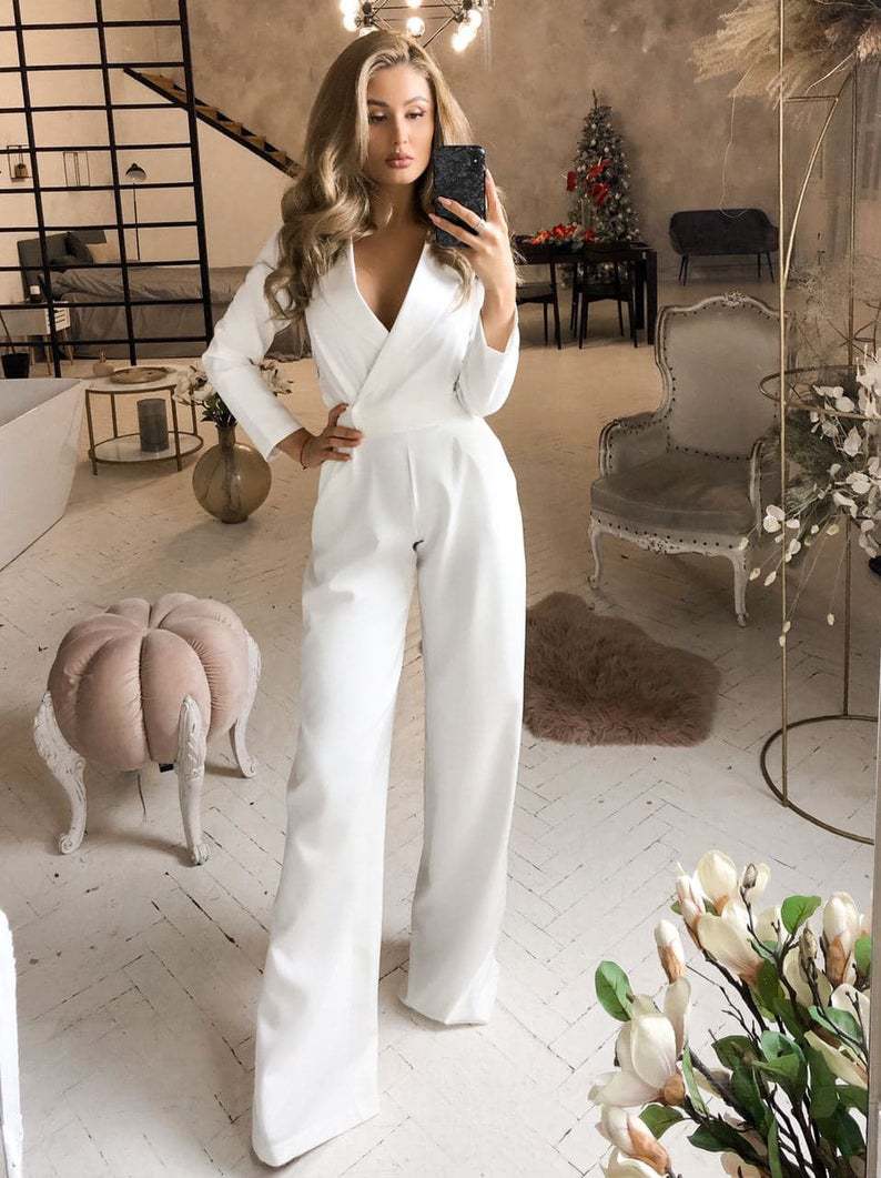 Women's Fitted Long Sleeve Jumpsuit – Tailored Formal Evening Jumpsuit